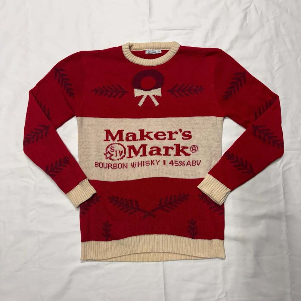 Maker's Mark Holiday Sweater Size XL Red Cream Bourbon Whisky Ugly Christmas